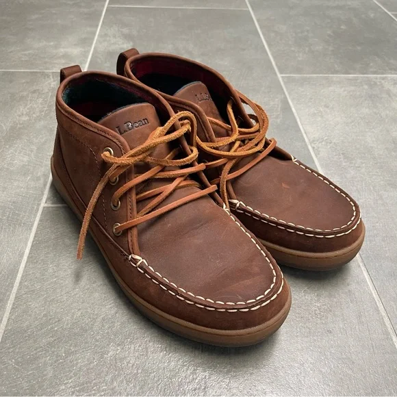 L.L.Bean Mens Flannel Lined Leather Ranger Moc Toe Chukka Boots, Size 9 - Picture 1 of 14